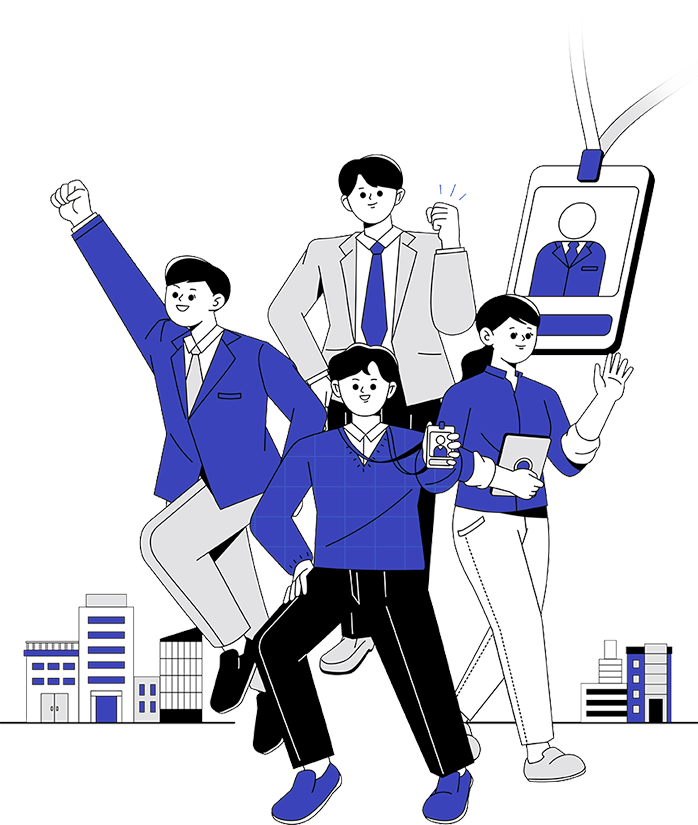 함께 파이팅하는 직업인 일러스트